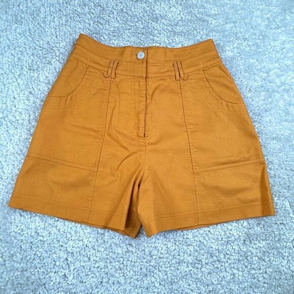 Jonathan Simkhai Winn High Waisted Linen Blend Shorts Mandarin Orange - Picture 2 of 11